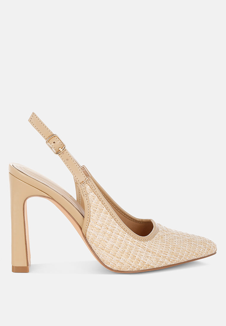 raffia pointy toe slingback pumps by ruw#color_beige