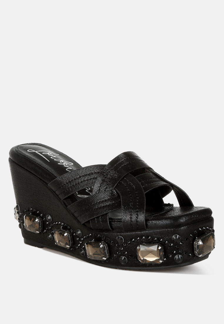 chunky diamante & rhinestone cut-out sandals by ruw#color_black