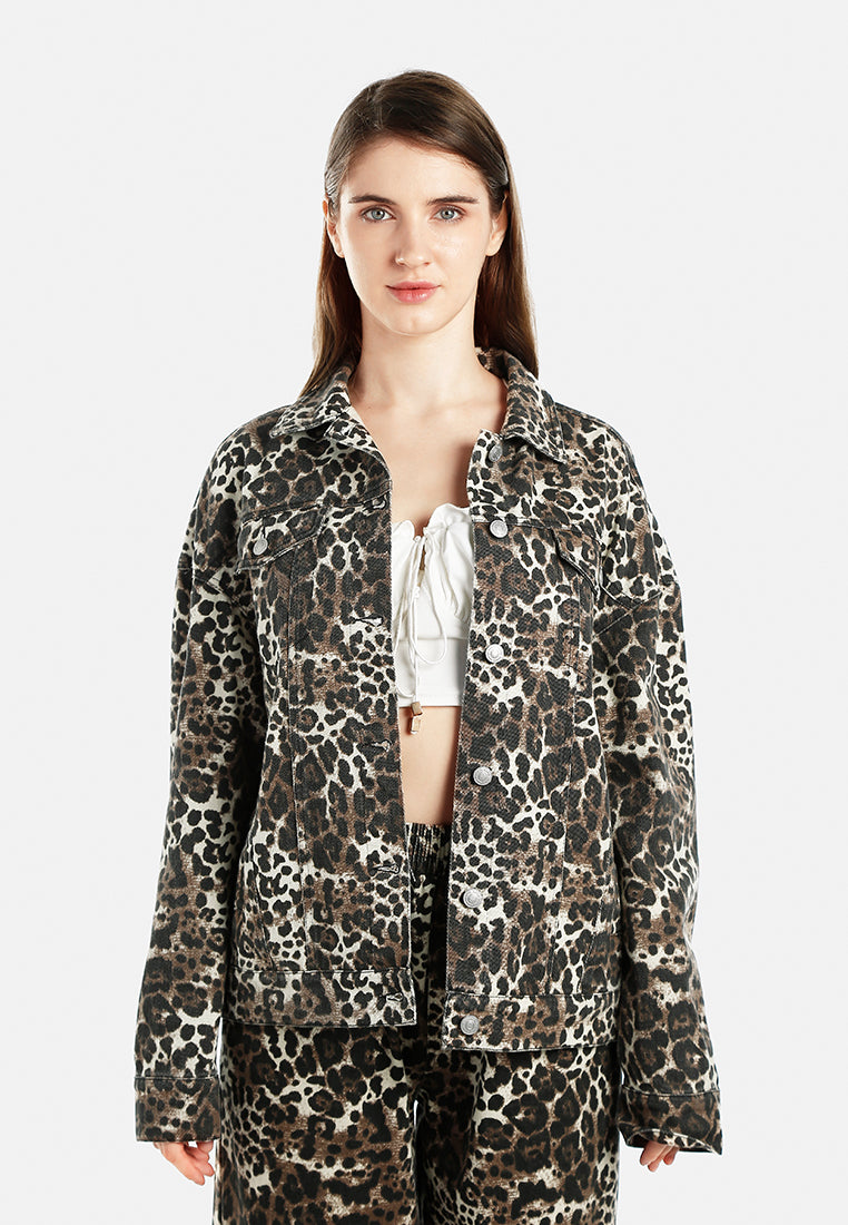 button up denim jacket by ruw#color_leopard-print