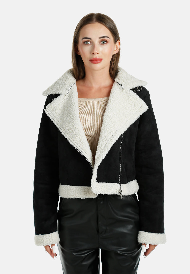 wide lapel sherpa jacket by ruw#color_black