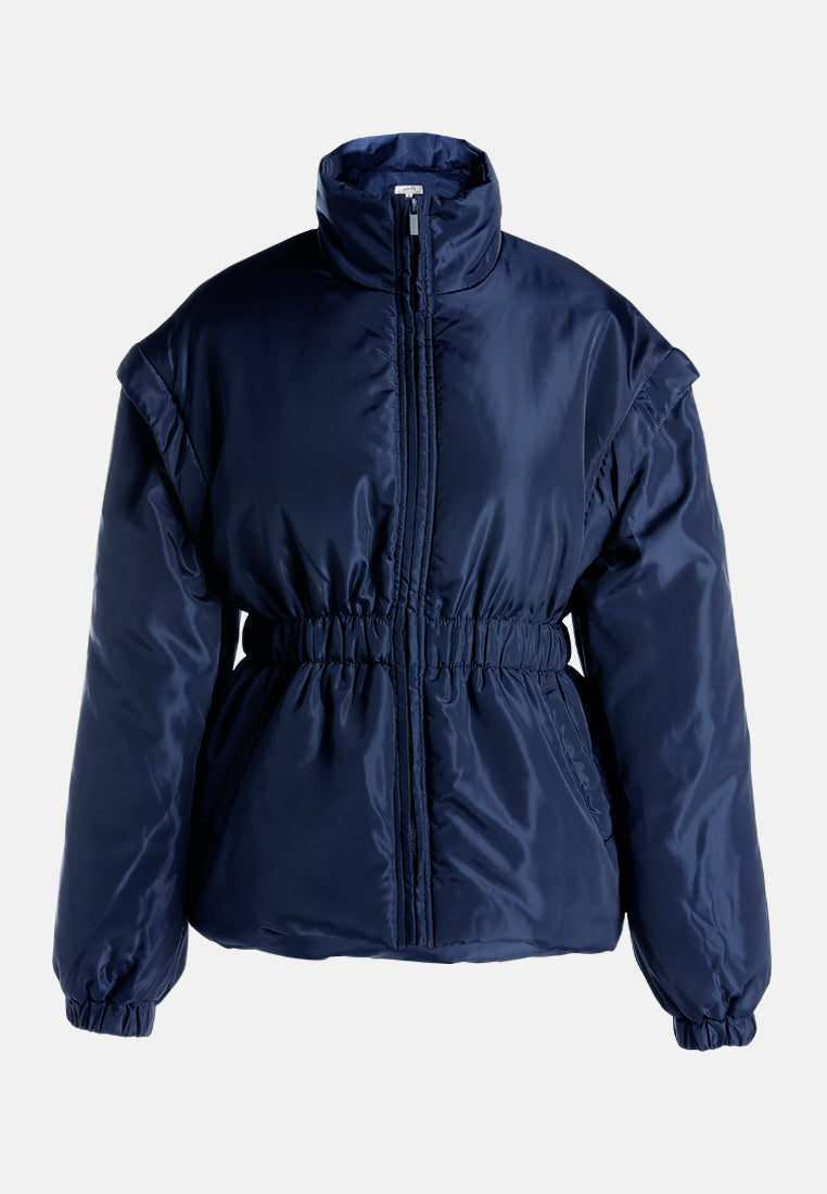 cinched waist puffer jacket by ruw#color_navy