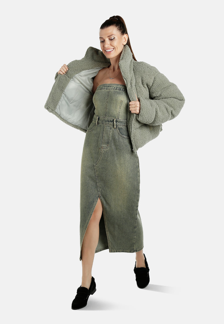 faux shearling puffer jacket by ruw#color_sage