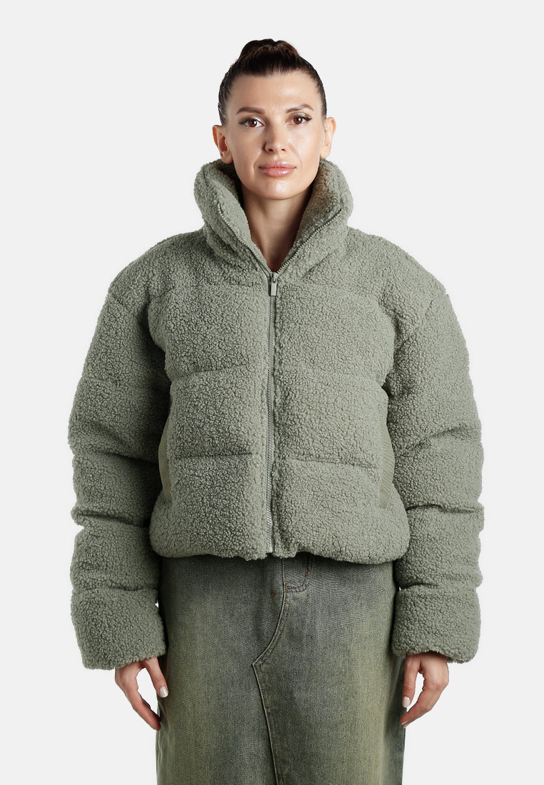 faux shearling puffer jacket by ruw#color_sage
