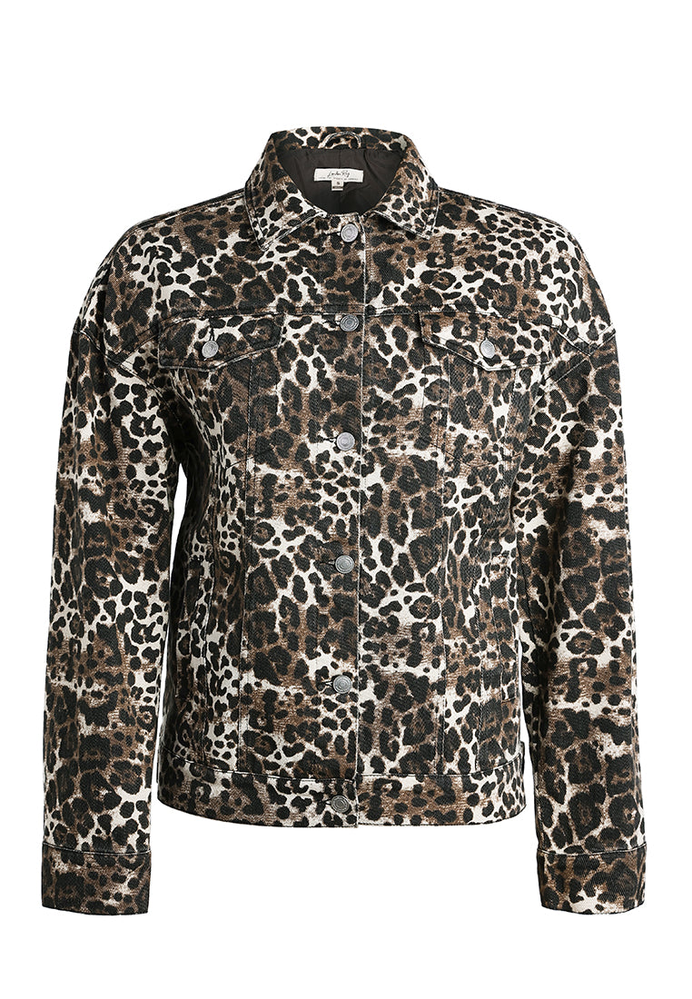 button up denim jacket by ruw#color_leopard-print