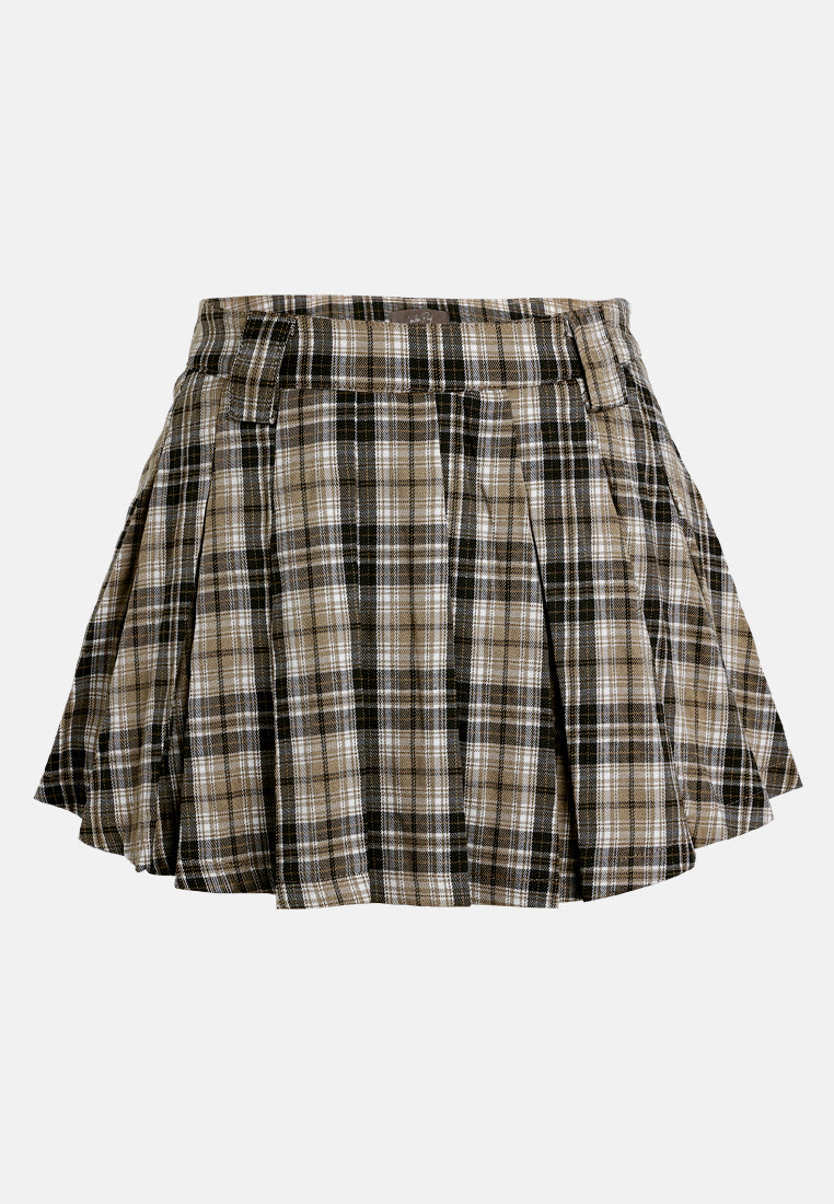 two tone plaid mini skirt by ruw#color_sand