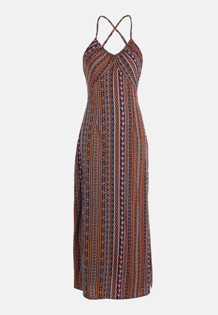 crisscross back side slit maxi dress by ruw#color_multicolor