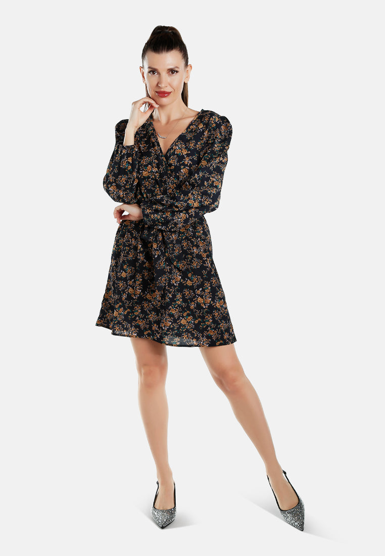 floral belted mini dress by ruw#color_navy