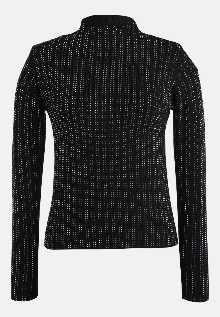 full sleeves sequin high neck top by ruw#color_black