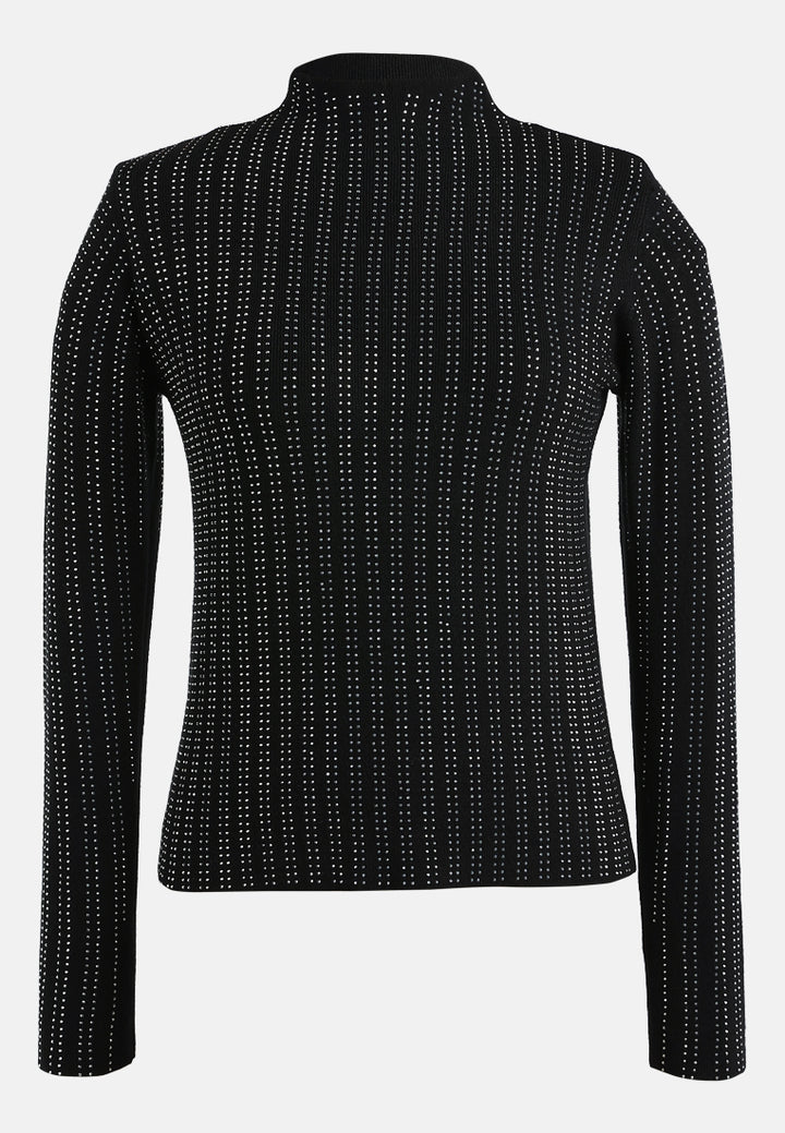 full sleeves sequin high neck top by ruw#color_black