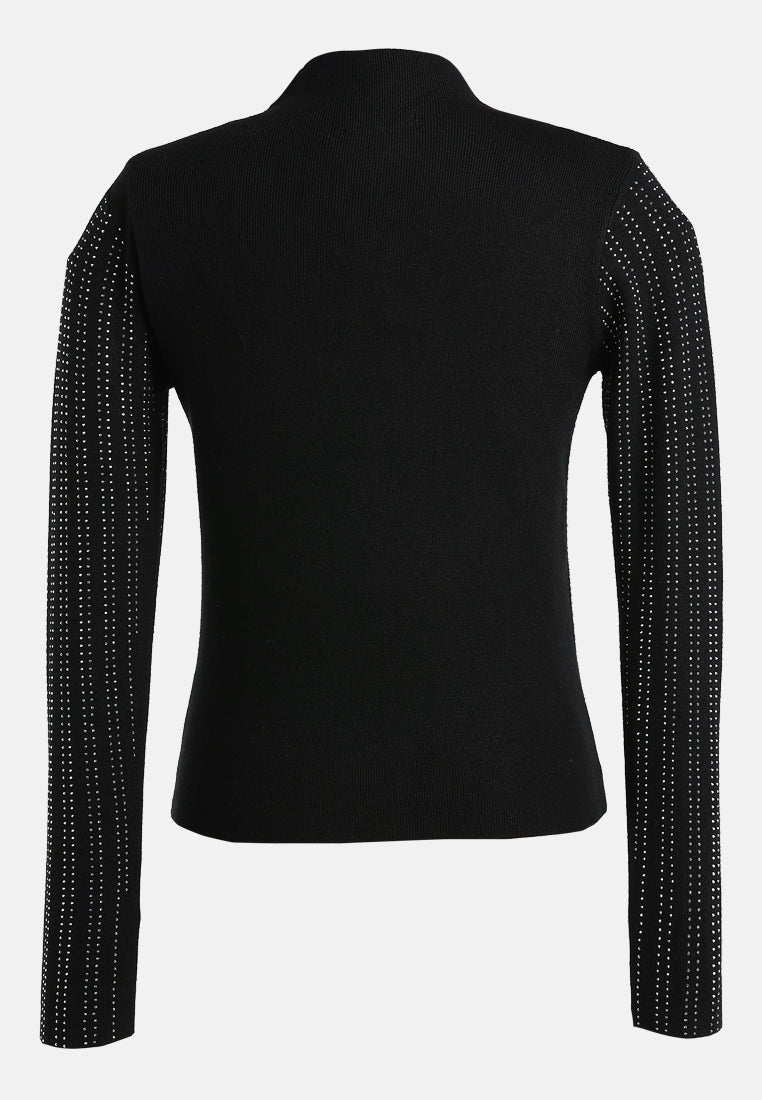full sleeves sequin high neck top by ruw#color_black