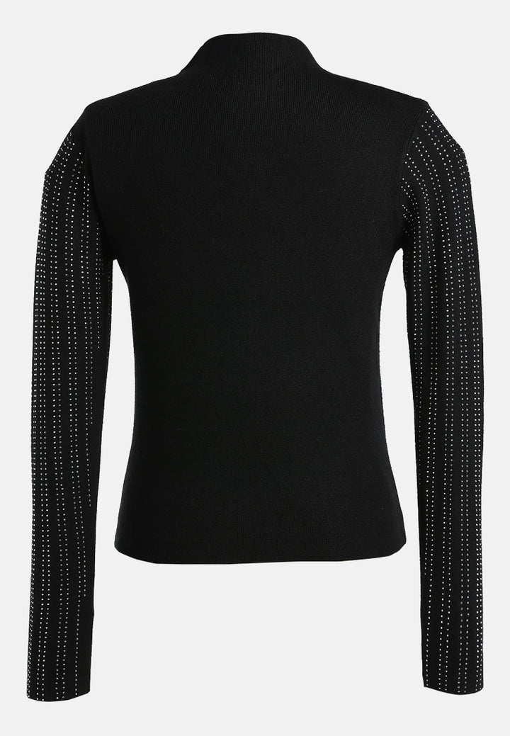 full sleeves sequin high neck top by ruw#color_black