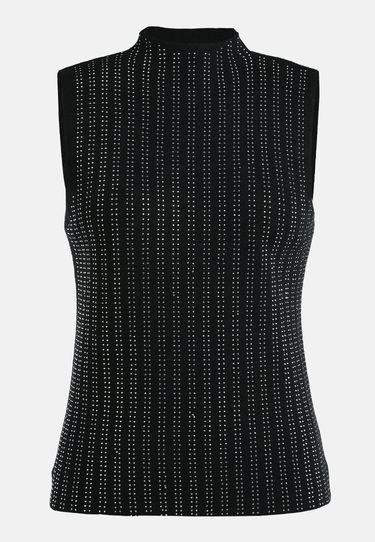 sleeveless sequin high neck top by ruw#color_black