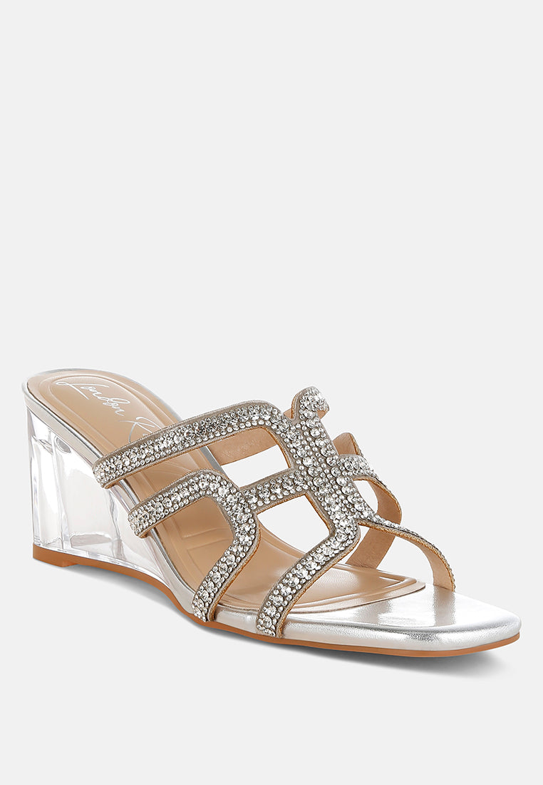 metallic rhinestone clear wedge sandals by ruw#color_silver