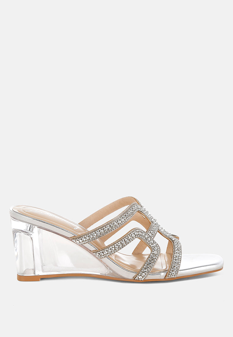 metallic rhinestone clear wedge sandals by ruw#color_silver