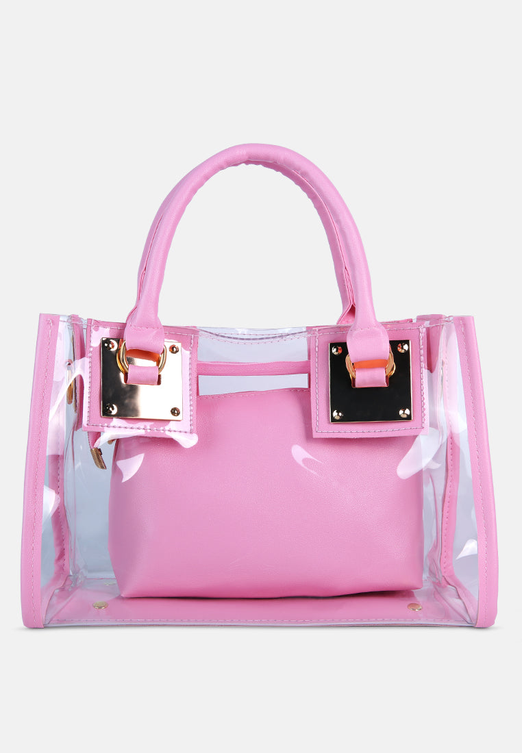 pink clear handbag with pouch#color_pink