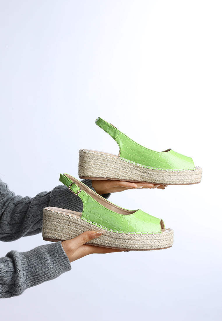yarael croco peep toe wedges#color_green