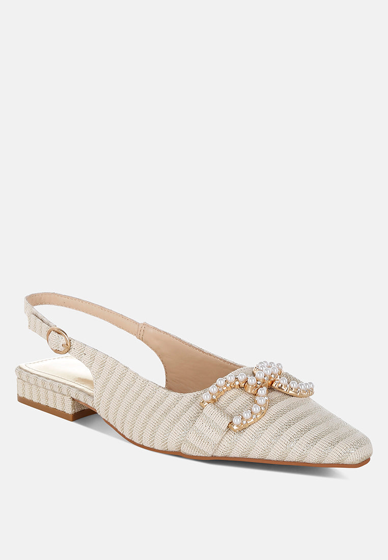 pearl-detailed horsebit woven flats by ruw#color_gold