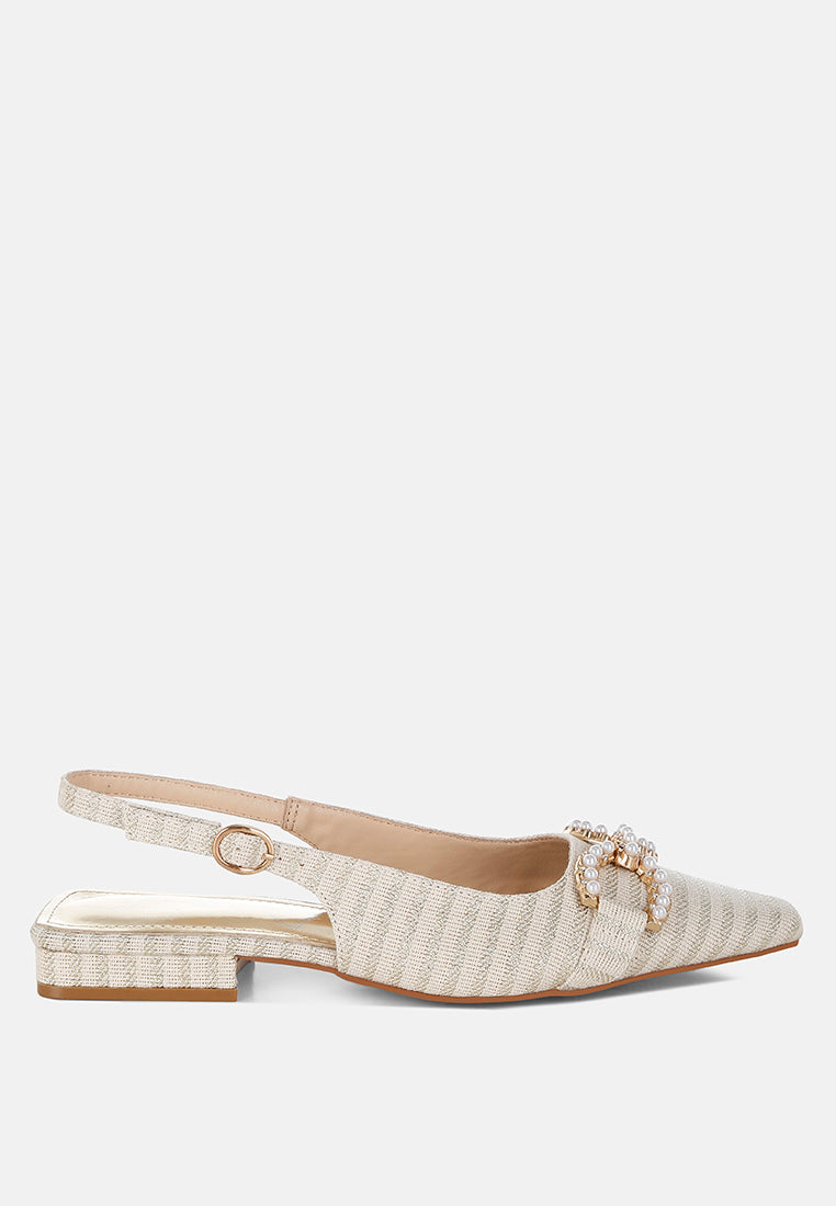 pearl-detailed horsebit woven flats by ruw#color_gold