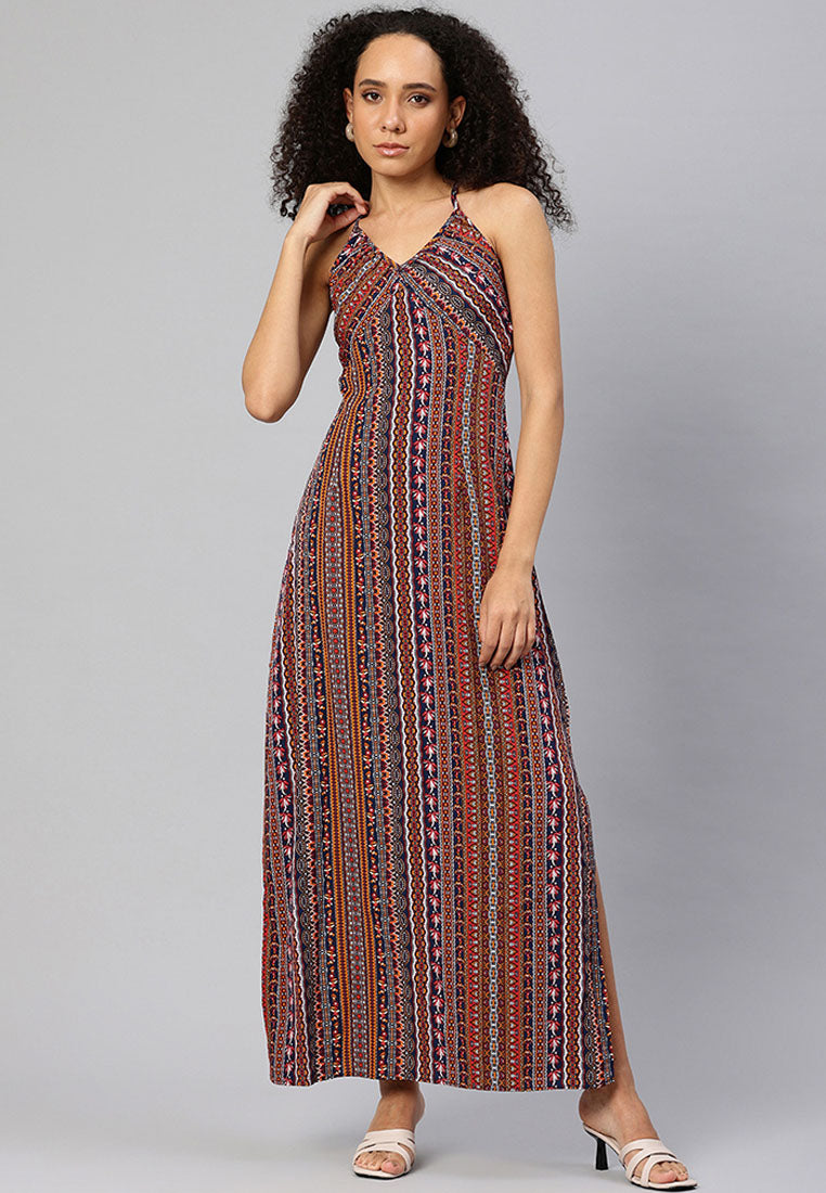 crisscross back side slit maxi dress by ruw#color_multicolor
