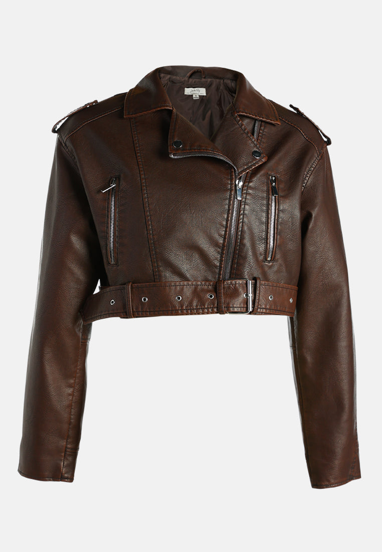 cropped biker jacket by ruw#color_brown