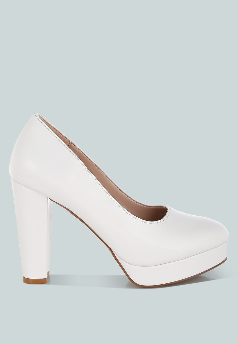 faux leather block heel pumps by ruw#color_white