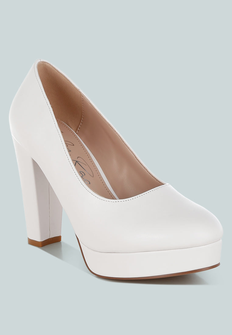 faux leather block heel pumps by ruw#color_white