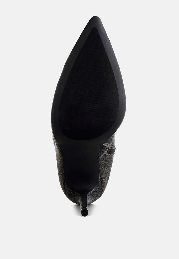 rhinestones knee high denim boots by ruw#color_black