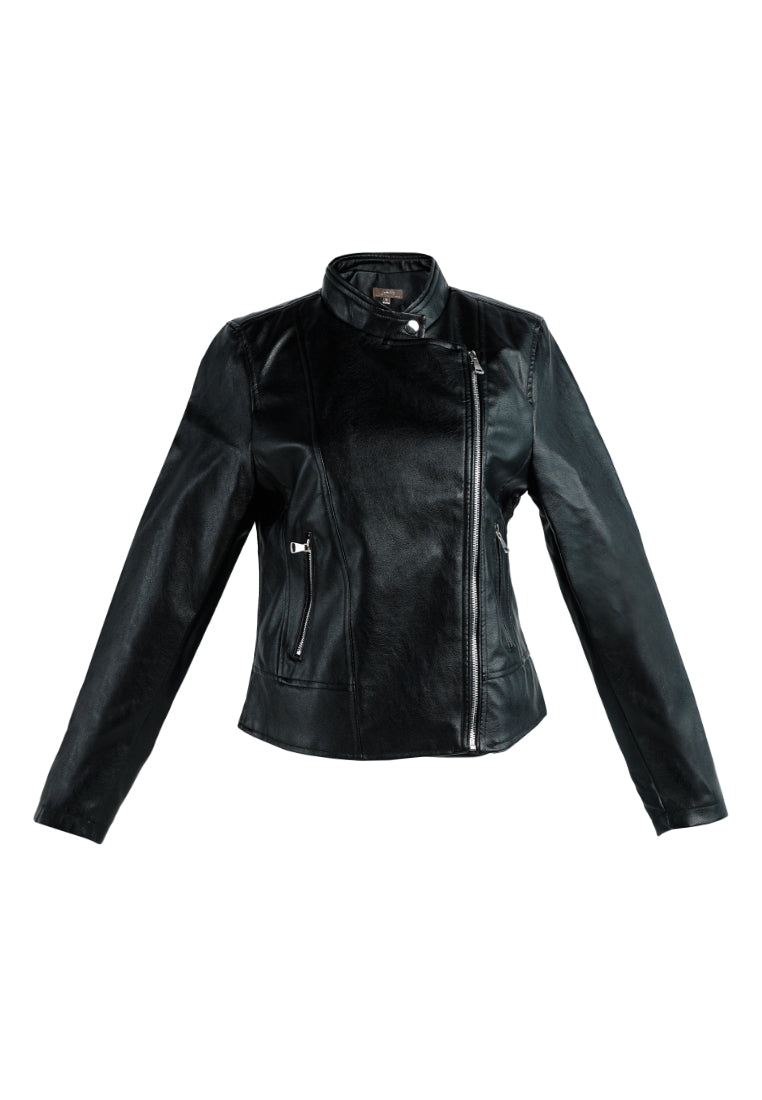 faux leather biker jacket#color_black