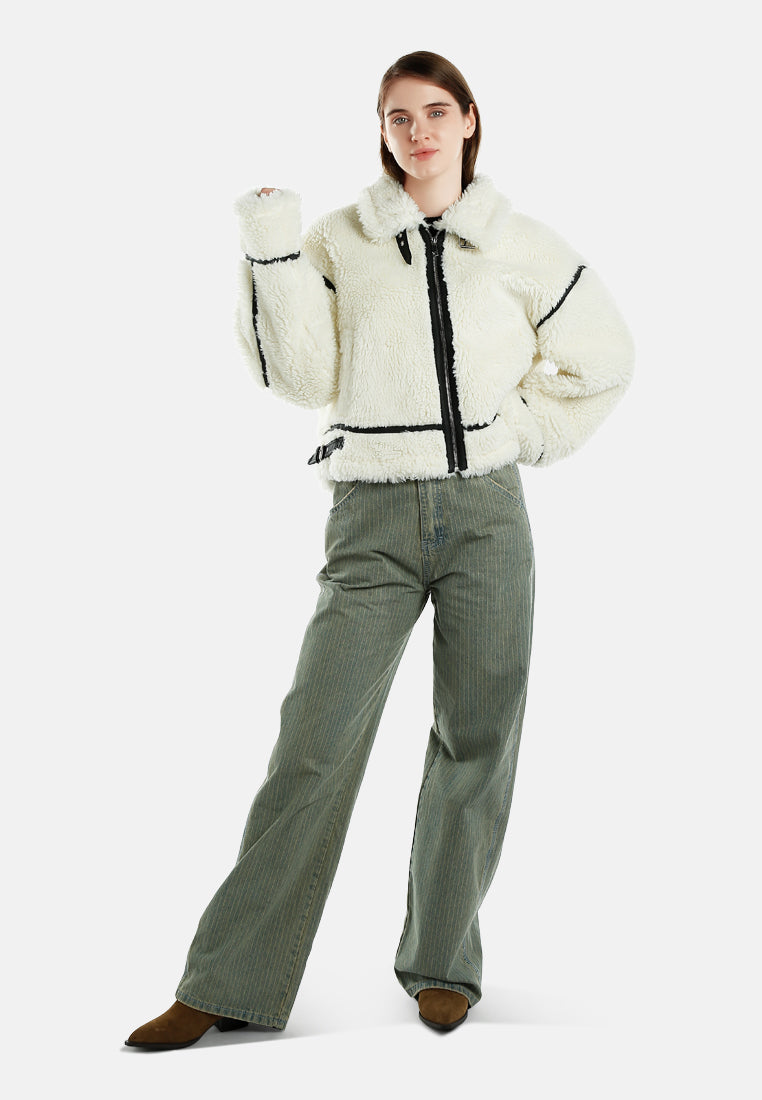 faux shearling aviator jacket by ruw#color_cream