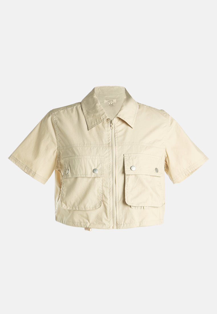 flap pocket poplin cargo jacket by ruw#color_lrish-cream