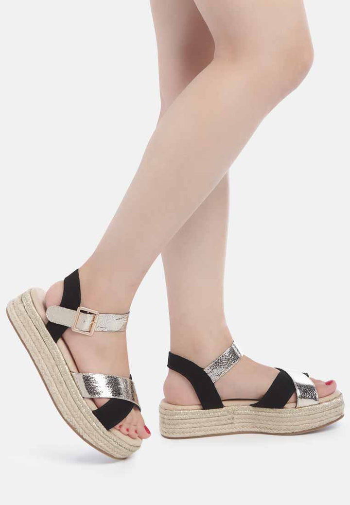 flatform espadrilles sandals#color_black-gold
