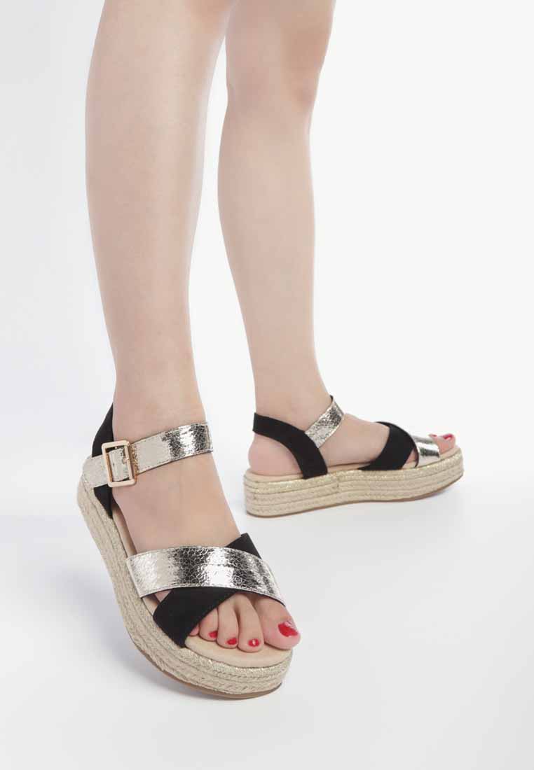 flatform espadrilles sandals#color_black-gold
