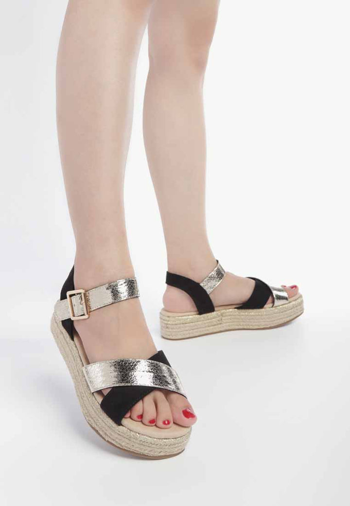 flatform espadrilles sandals#color_black-gold
