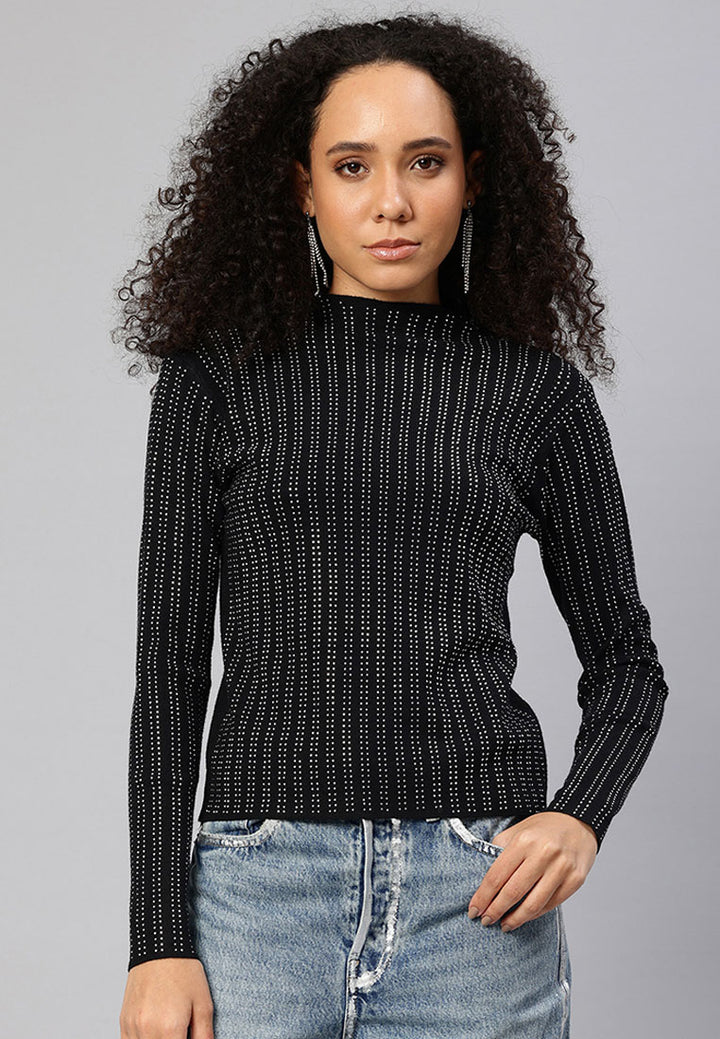 full sleeves sequin high neck top by ruw#color_black