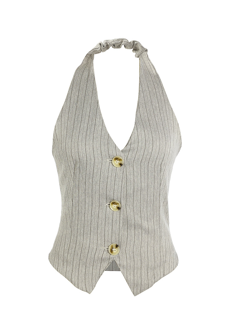 herringbone halterneck top by ruw#color_taupe