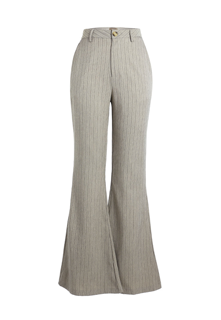 herringbone slim flare trousers by ruw#color_taupe