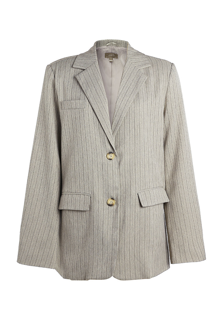 herringbone structured oversized blazer by ruw#color_taupe