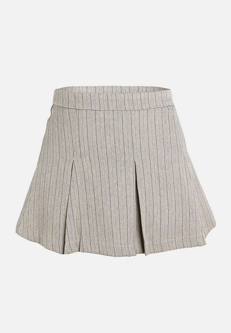herringbone mini pleated skirt by ruw#color_taupe
