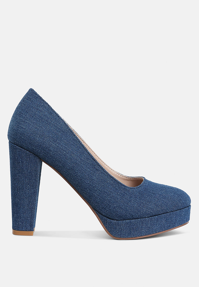 denim block heel pumps by ruw#color_blue
