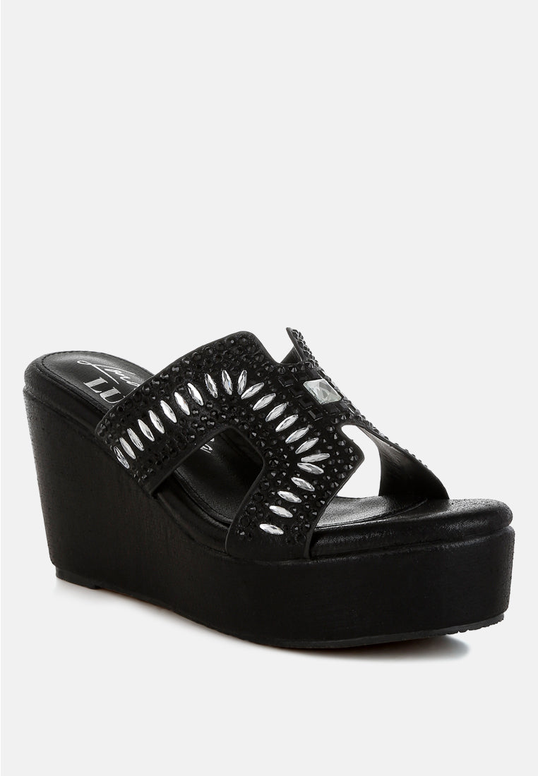 diamante & rhinestone detail cut-out sandals by ruw#color_black