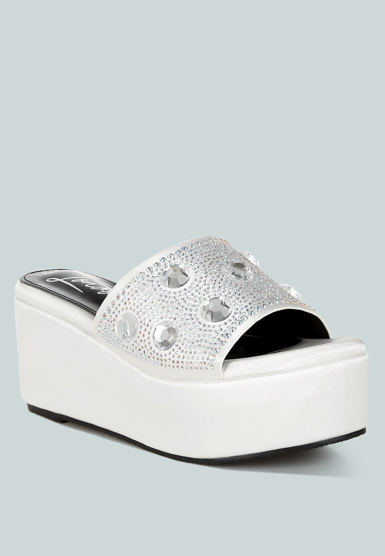 diamante & rhinestone flatform sandals by ruw#color_white