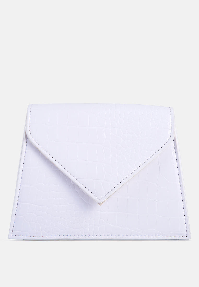 White Mini Envelope Croc Sling Bag#color_white