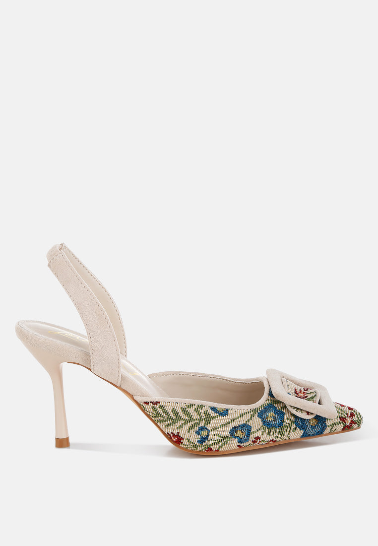 embroidered buckle detail stiletto heels by ruw#color_beige