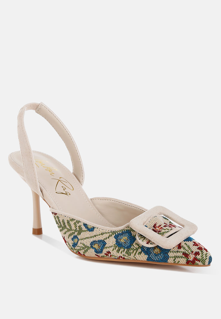 embroidered buckle detail stiletto heels by ruw#color_beige