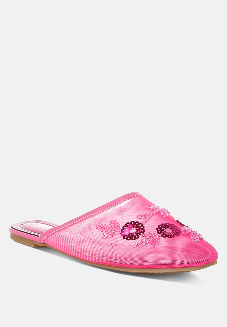 nahra mesh sequin beaded mules#color_fuchsia