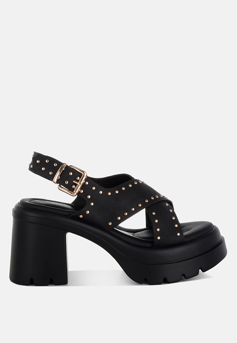 stud embellished block heel sandals by ruw#color_black