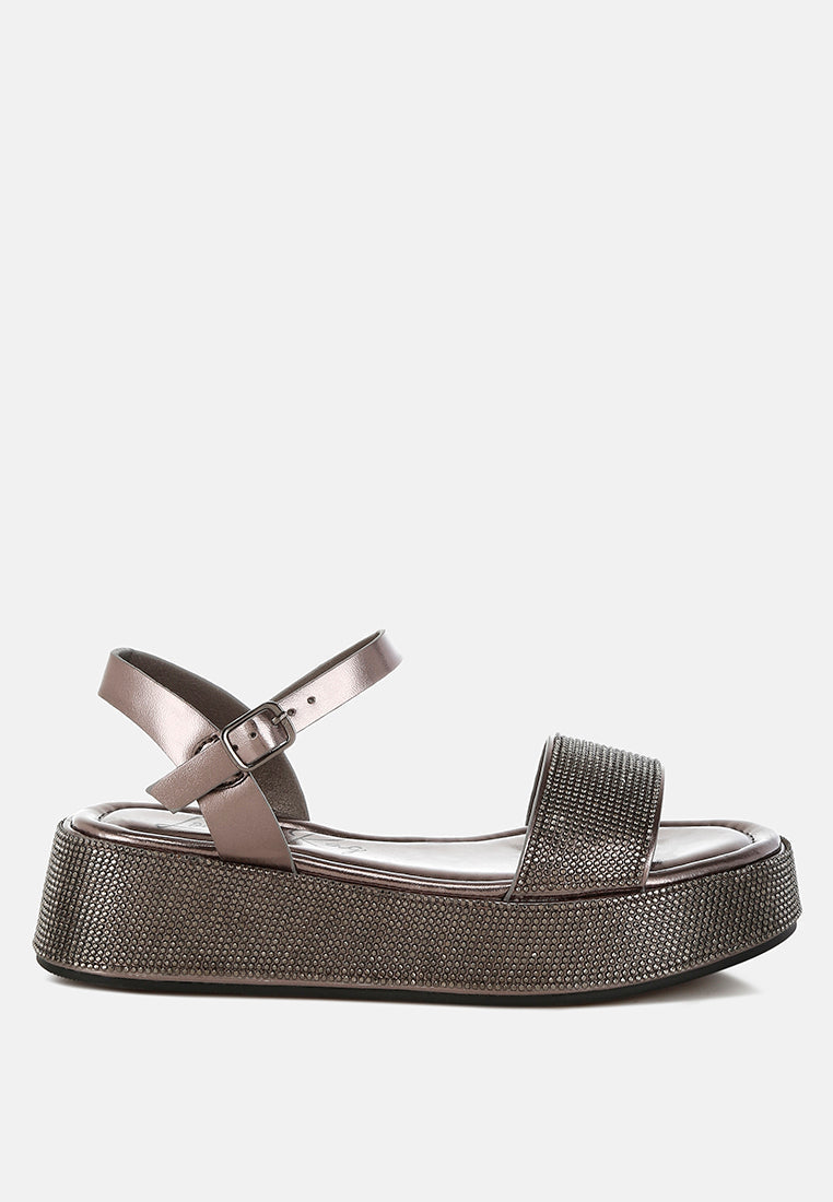 rhinestone embellished flatform sandals by ruw#color_pewter