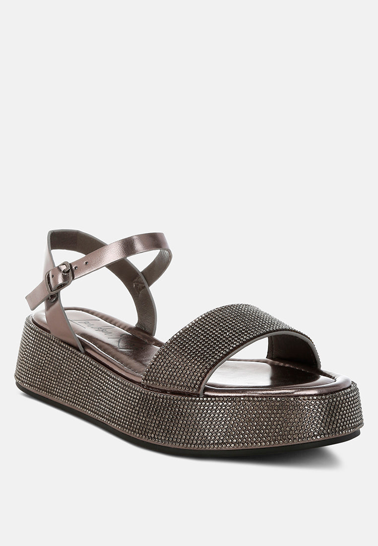 rhinestone embellished flatform sandals by ruw#color_pewter