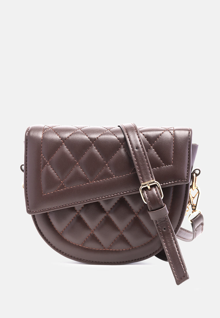 quilted saddle sling bag#color_brown
