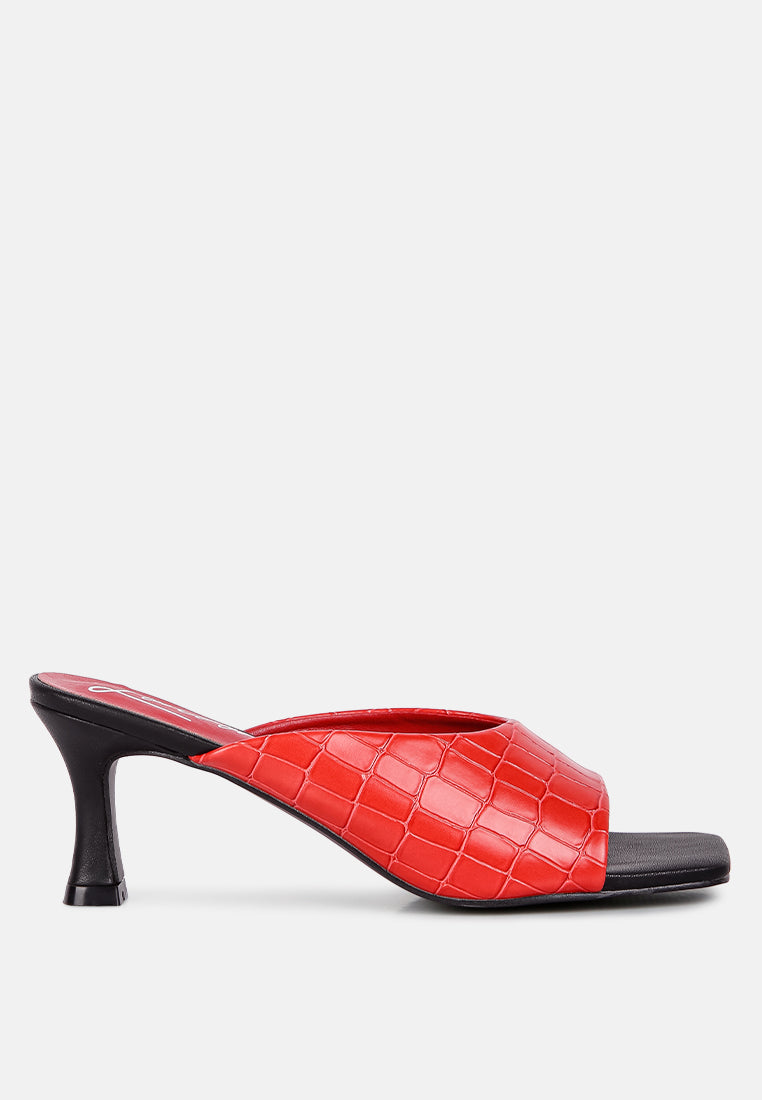 red croc kitten heel slider sandals#color_red